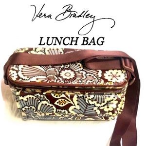 VERA BRADLEY Insulated Cooler lunch Bag blue/brown slate blooms size 11x9 EUC